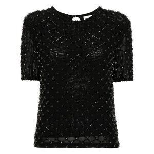 PAROSH Embellished Mesh Top Women 013 NERO T-Shirts & Tops